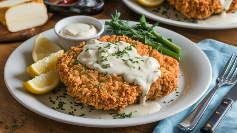 Filete de pollo frito en un plato