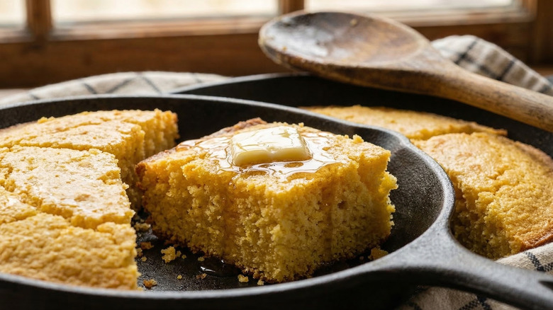 Pan de maíz en una sartén de hierro fundido
