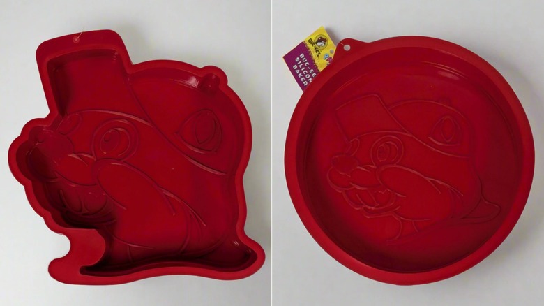 Ambos diseños de utensilios para hornear de silicona de 10 pulgadas de Buc-ee sobre un fondo blanco