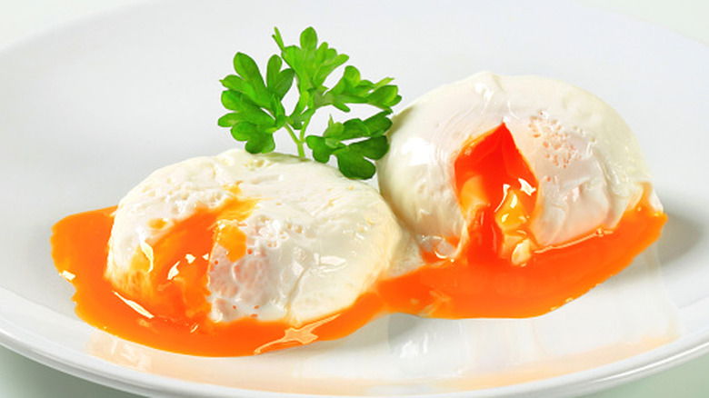 Dos huevos escalfados en un plato