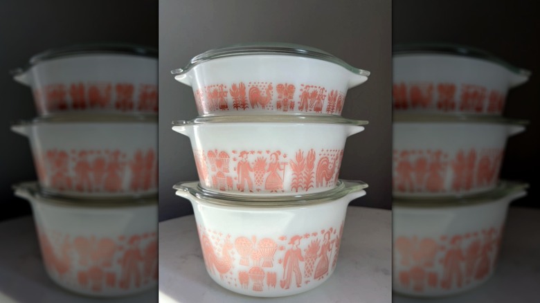 juego de cuencos de pyrex con diseño de granja Amish rosa