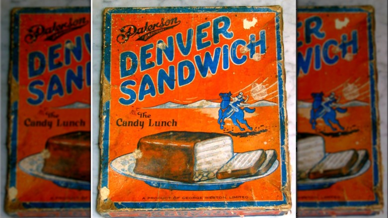 Caja para barra de chocolate tipo sándwich Denver con vaquero, caballo y chocolate en un plato