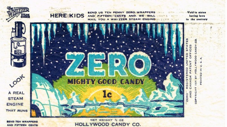 Envoltorio de barra de caramelo Zero de los años 30 con iglús, iceburgs, etc.