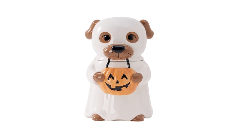 Manera de celebrar el tarro de galletas de cerámica del perro fantasma de Halloween