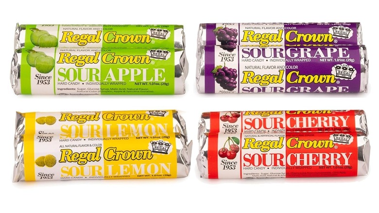 Variedad de tubos de Regal Crown Sour Candy Rolls