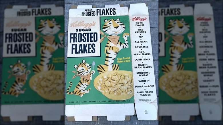 Caja de Frosted Flakes de los años 50 con una representación temprana de Tony el tigre