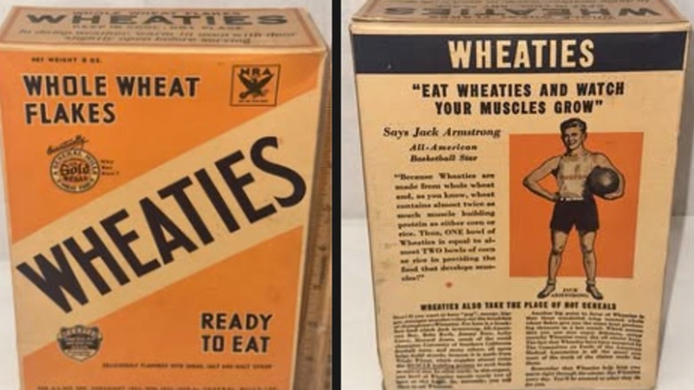Caja de cereales Wheaties de los años 30 con el personaje ficticio de Jack Armstrong.