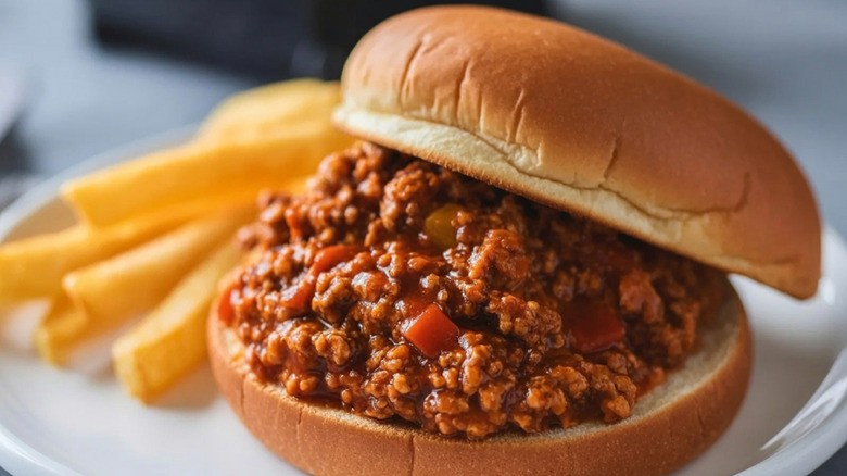 Sándwich Sloppy Joe con papas fritas