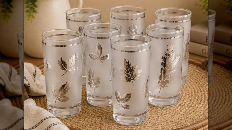 Tazas de vidrio Libbey vintage con adornos de pan de oro